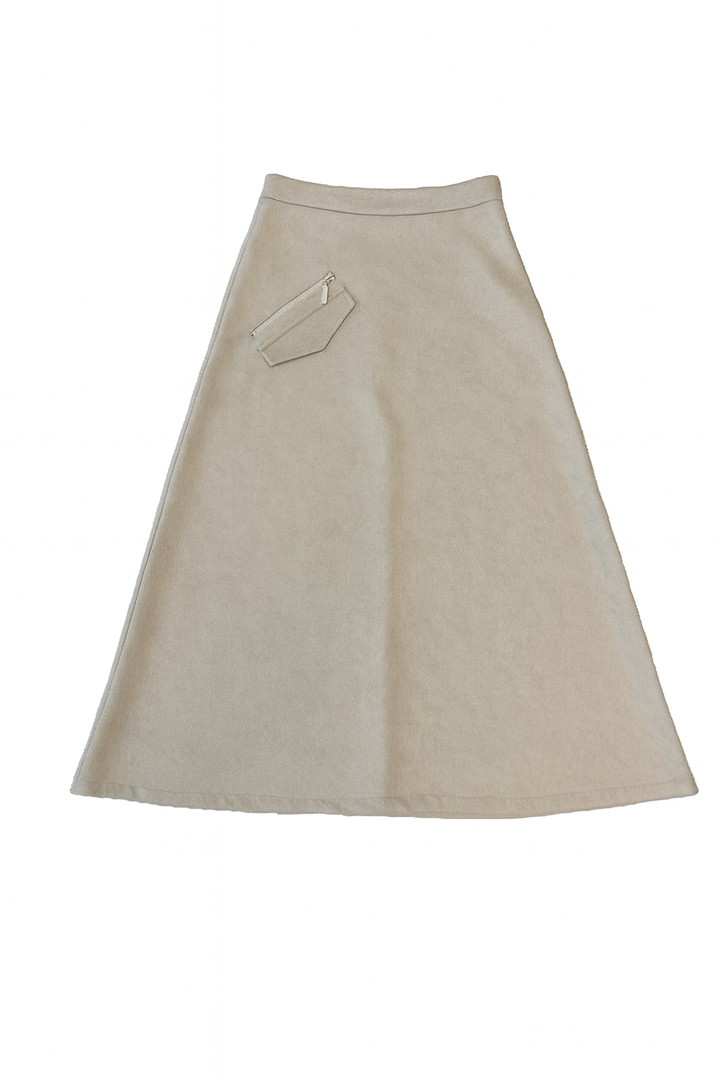 skirt wool a line with zipper pocket - cream