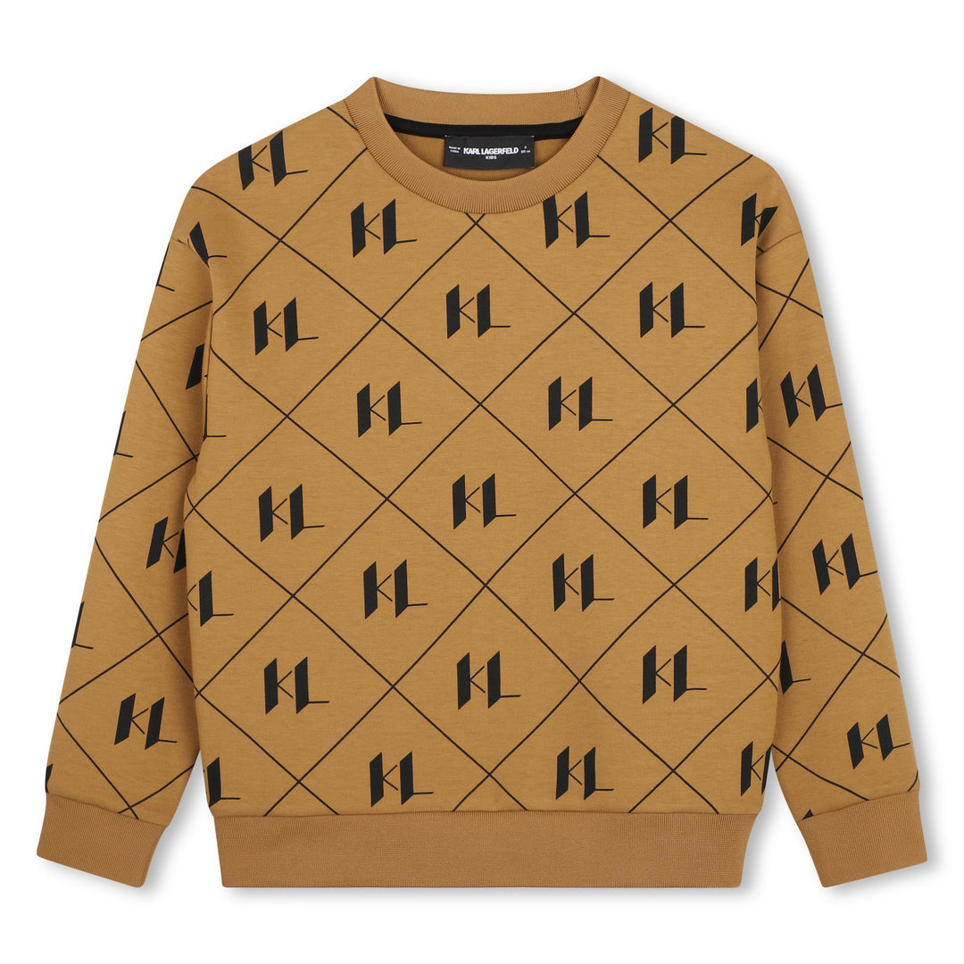 top l/s all over logo print sweatshirt - lght chclte brwn-300