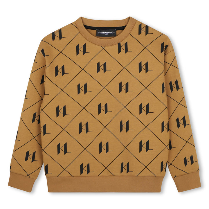 top l/s all over logo print sweatshirt - lght chclte brwn-300
