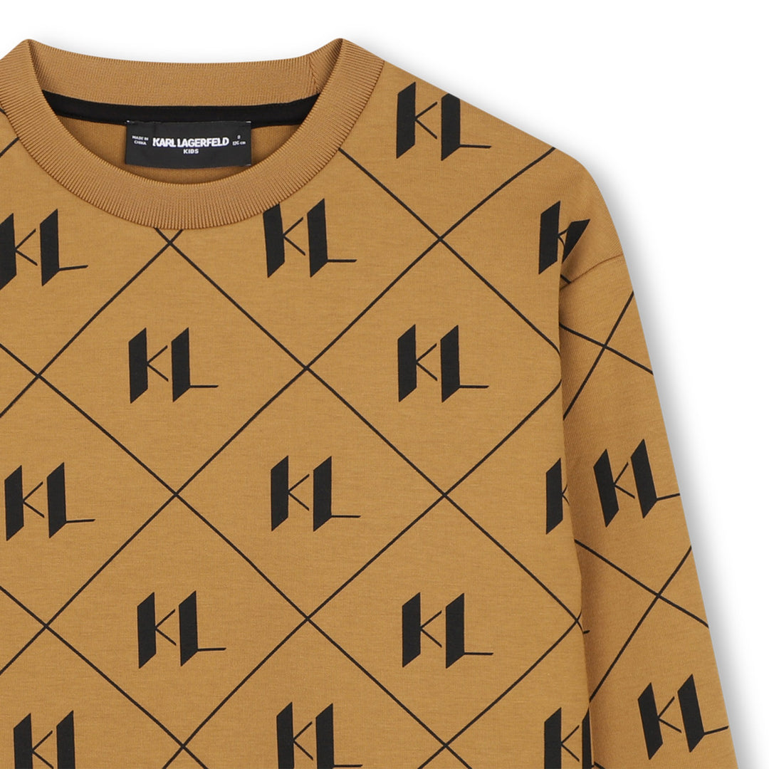top l/s all over logo print sweatshirt - lght chclte brwn-300