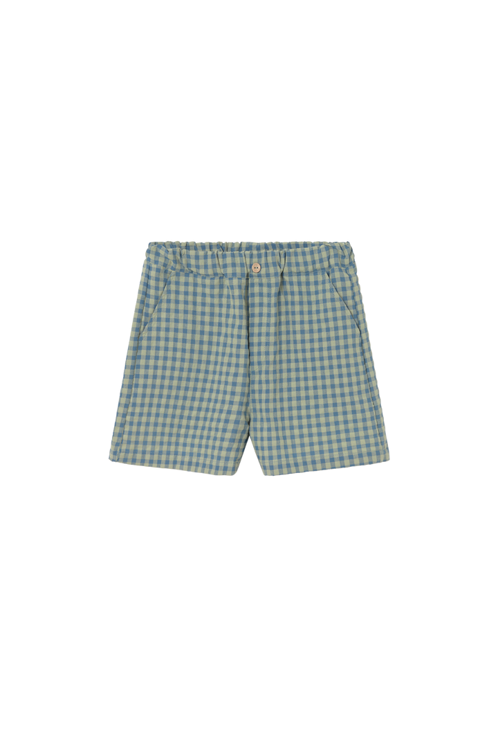set outfit checkered shirt and shorts - blue