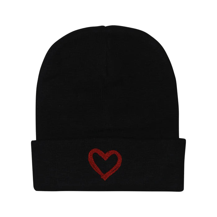 hat chain heart cuff beanie - black/red/4