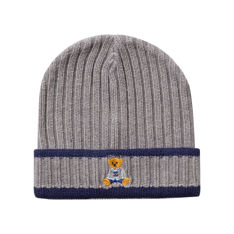 hat striped knit with teddy cuff - charcoal