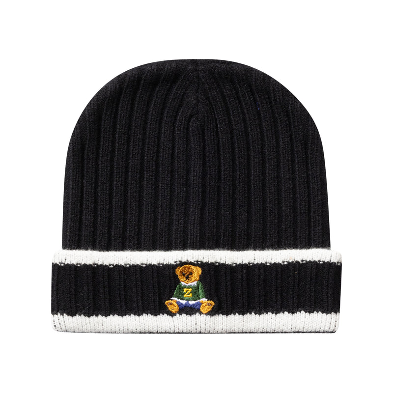 hat striped knit with teddy cuff - black