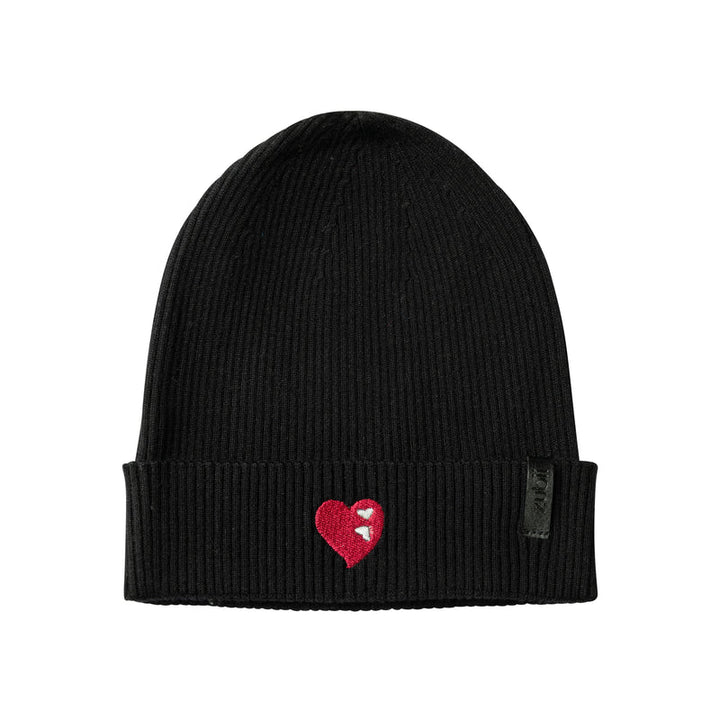 hat embroidered double heart with cuff - black/red-9