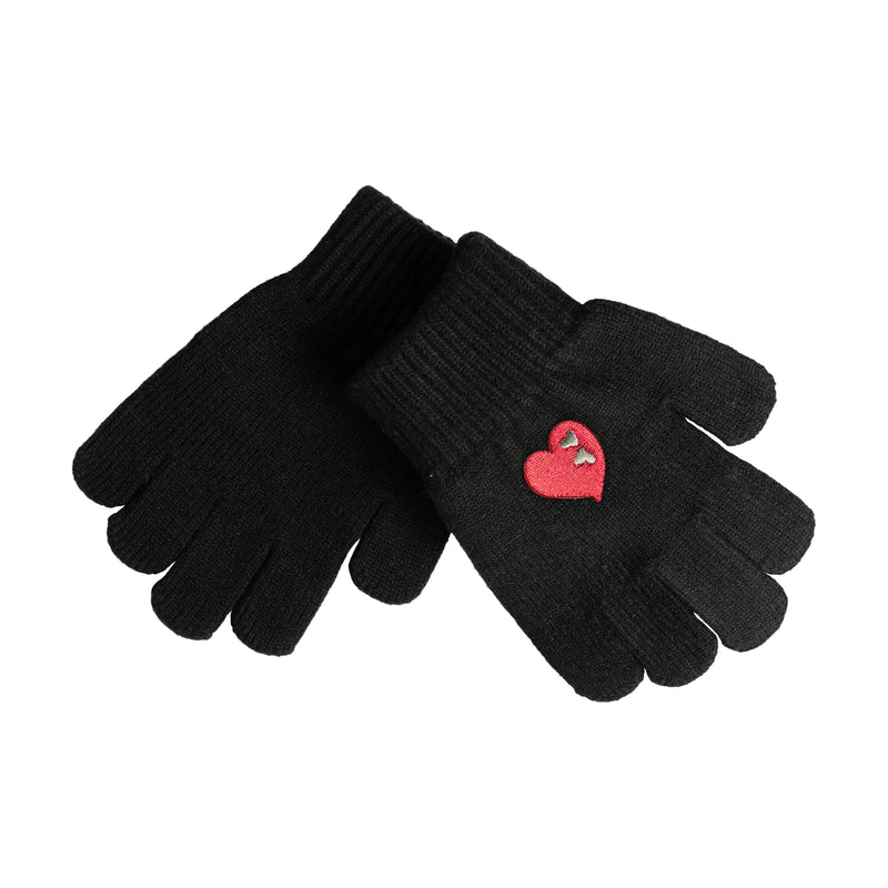 gloves embroidered double heart - black/plum-9
