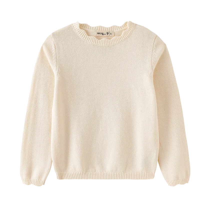 top l/s scalloped sweater - cream