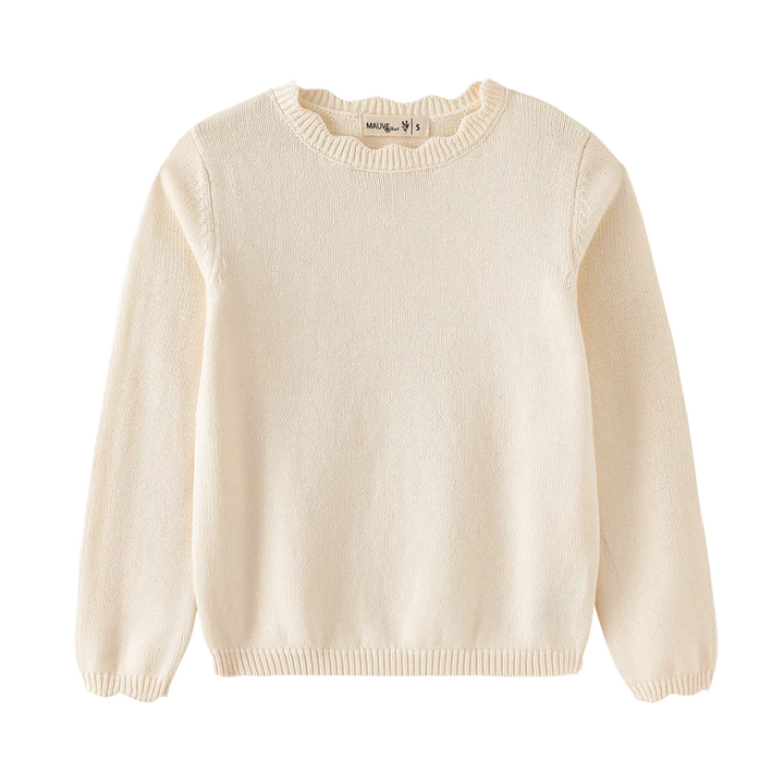 top l/s scalloped sweater - cream