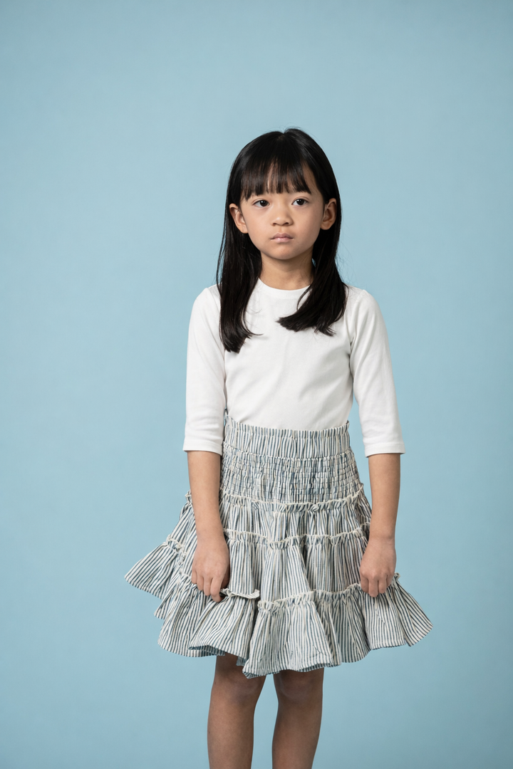 skirt tiered stripe - blue/white denim