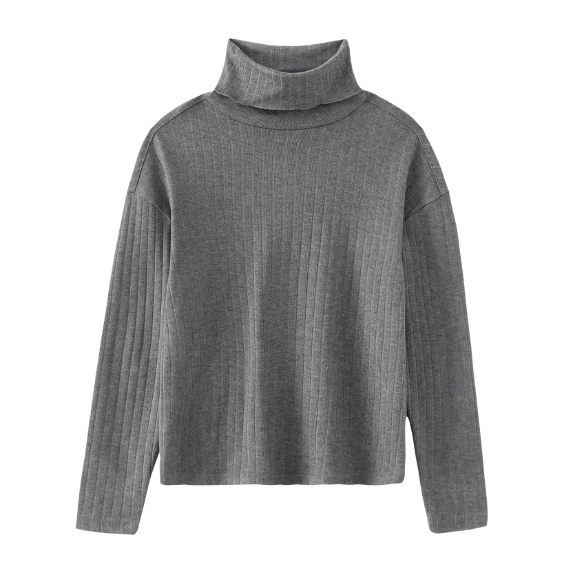 top l/s ribbed turtleneck - grey