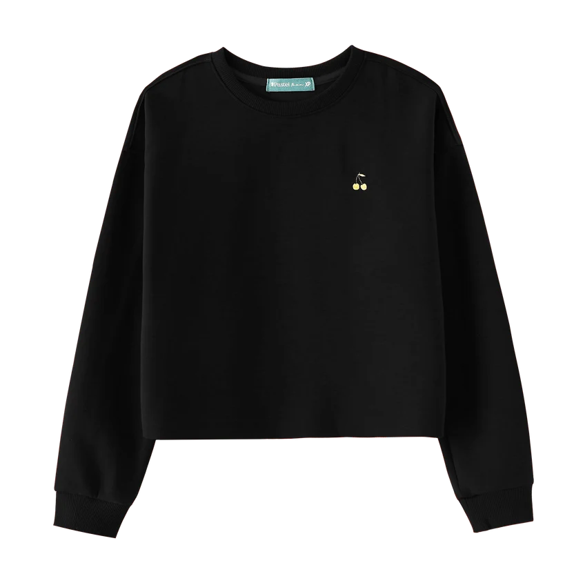 top l/s cherry embroidered - black