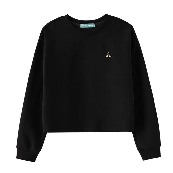top l/s cherry embroidered - black