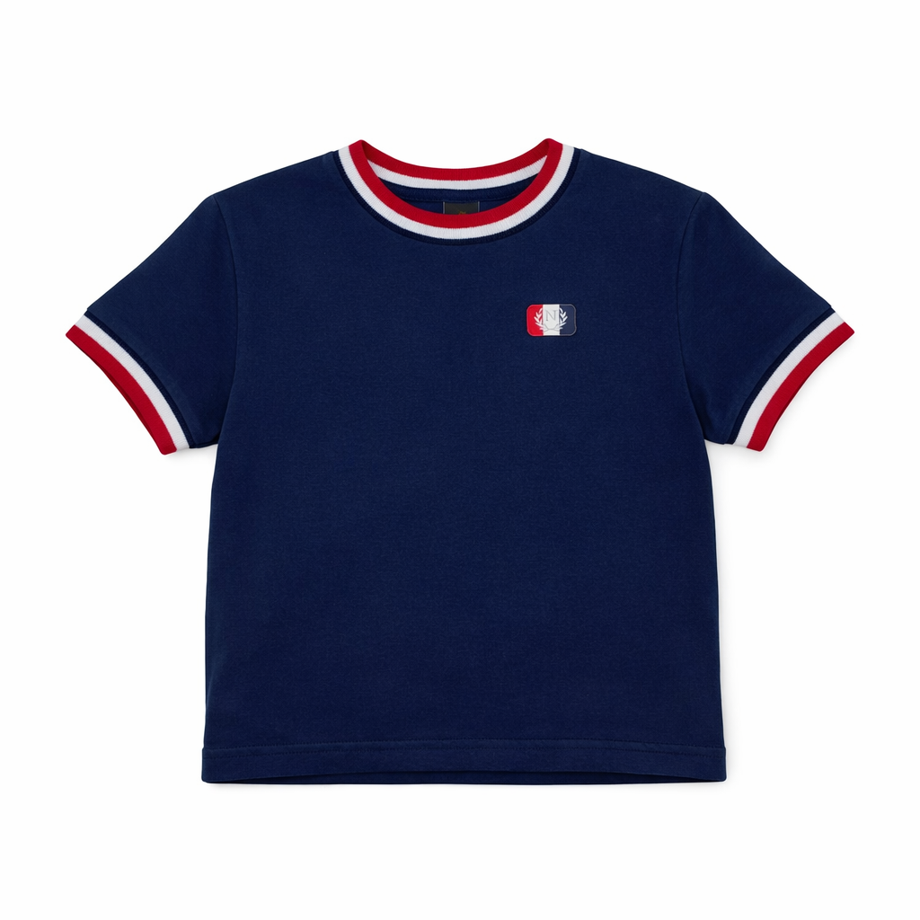 tee s/s striped trim with emblem - navy