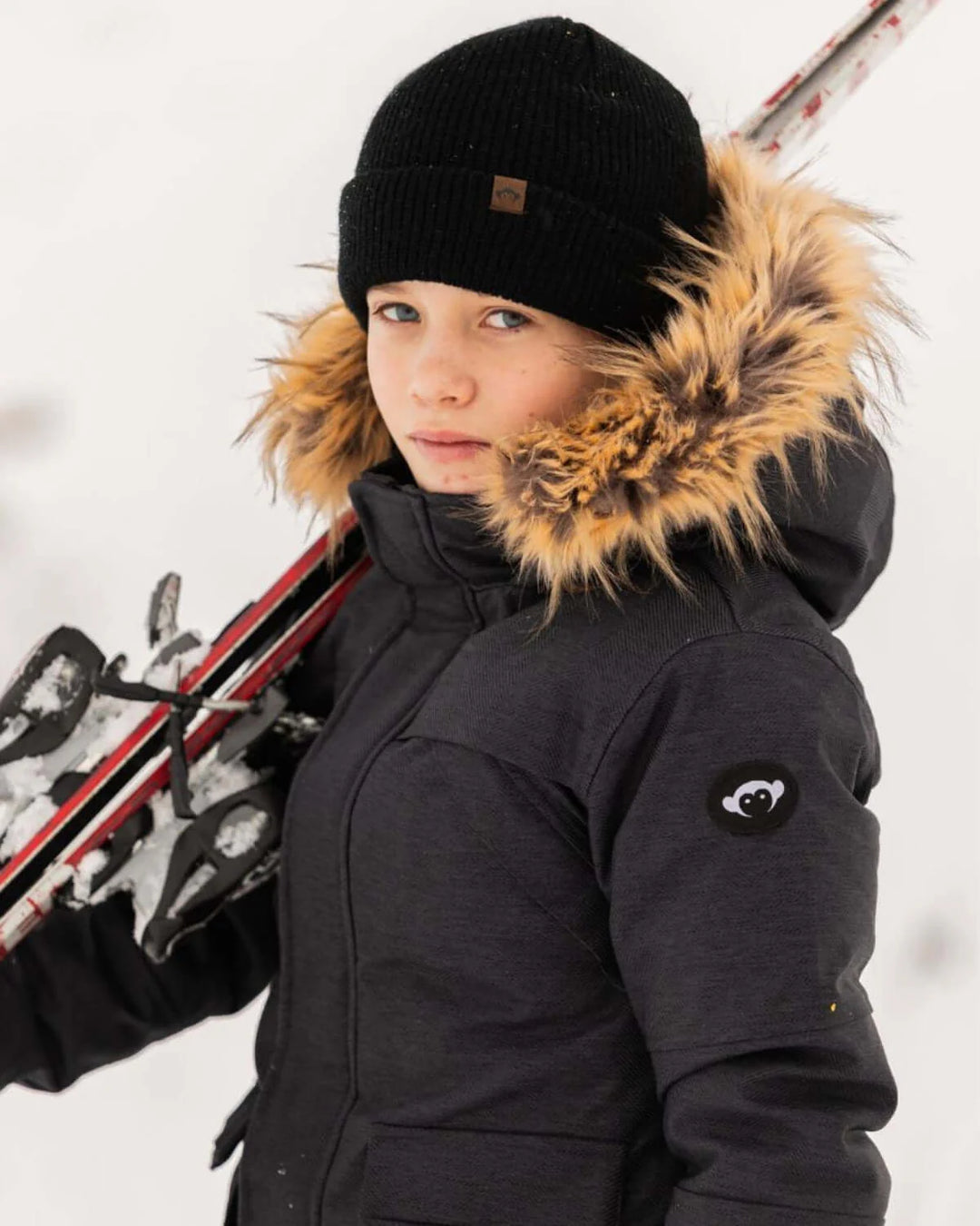 coat hidden zipper sherpa inside with fur hood - black