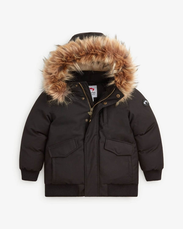 coat hidden zipper with fur hood - black