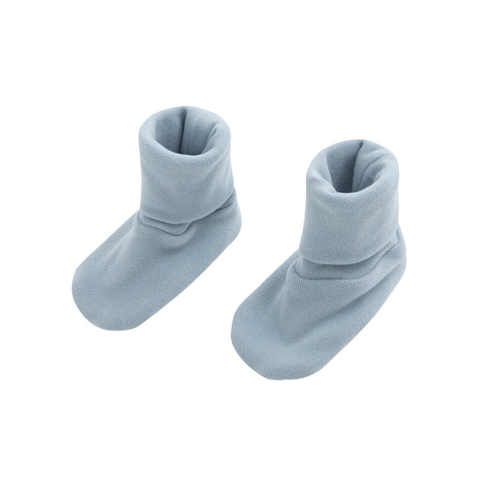 set knit fleece wrap top and pants with bonnet and booties - blue