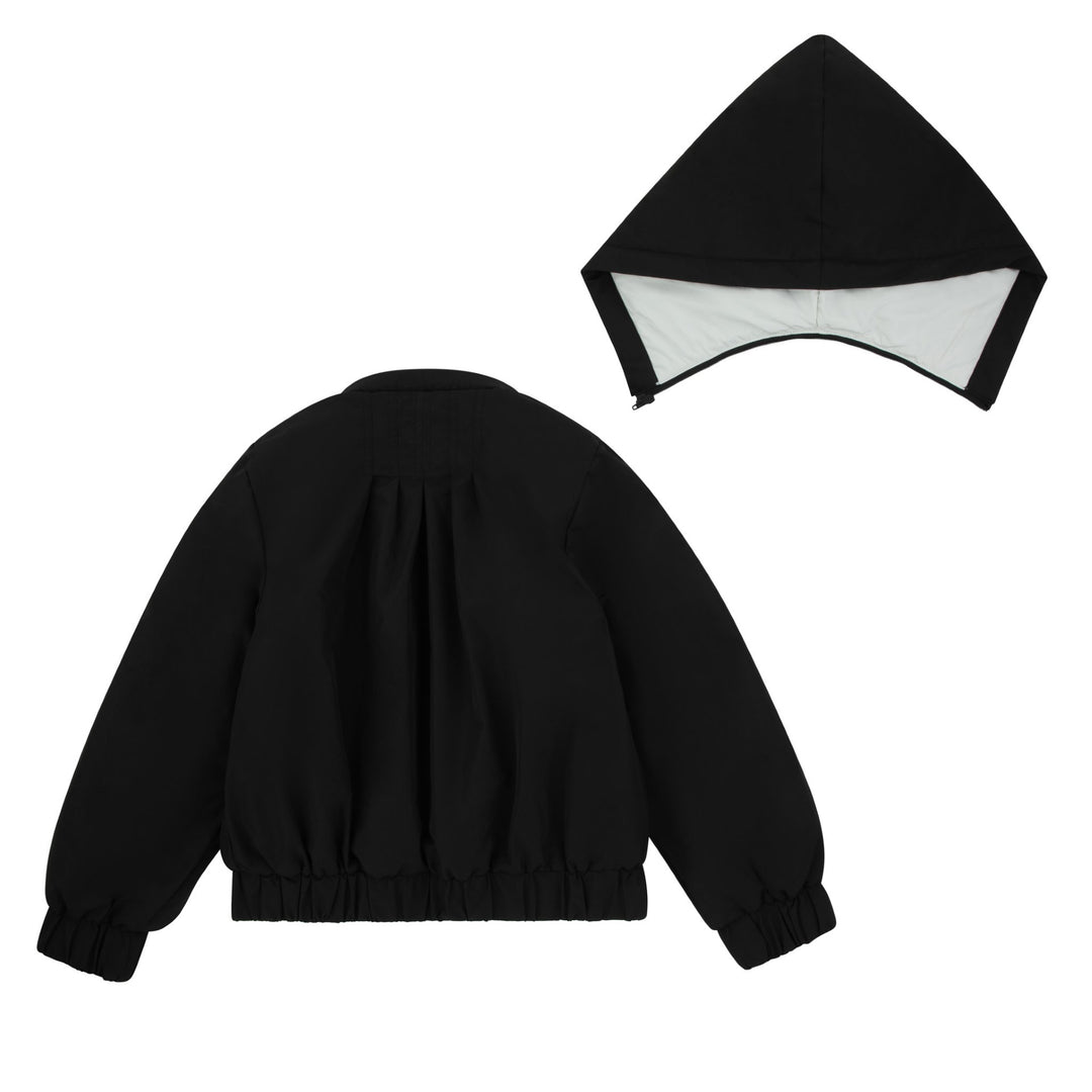 jacket smocked detail bomber style with hood - black