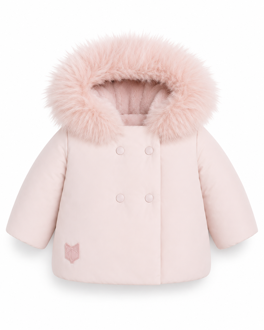 coat padded double breasted with fur hood - light pink