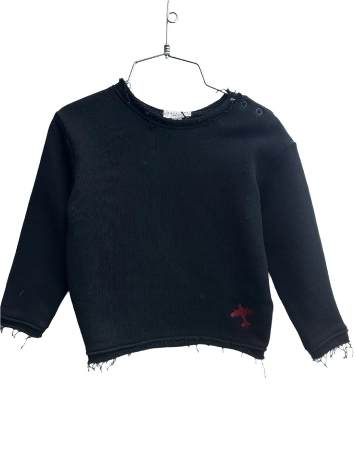 top l/s sweat french terry airplane embroidery - black