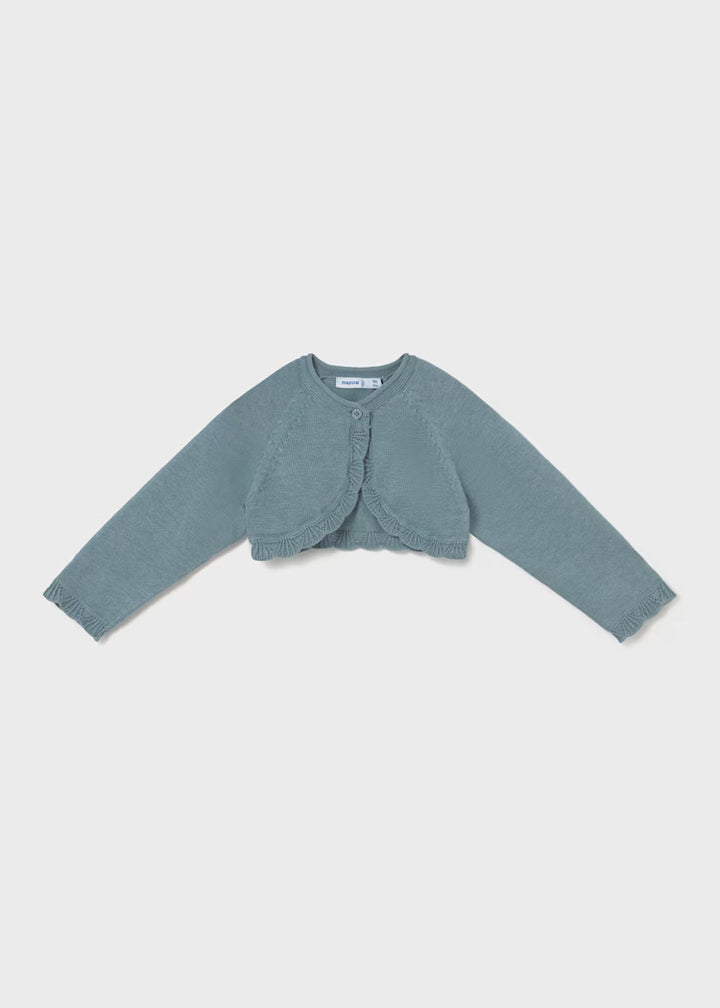 cardigan knitted cropped designed trims - blue-072