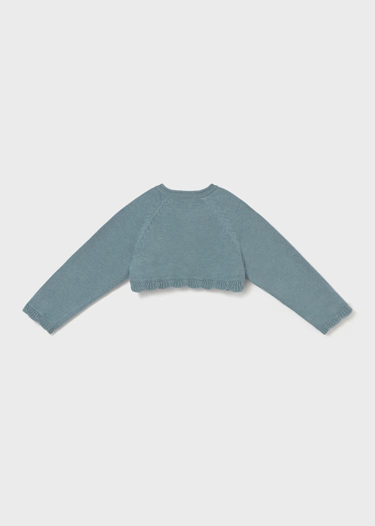 cardigan knitted cropped designed trims - blue-072