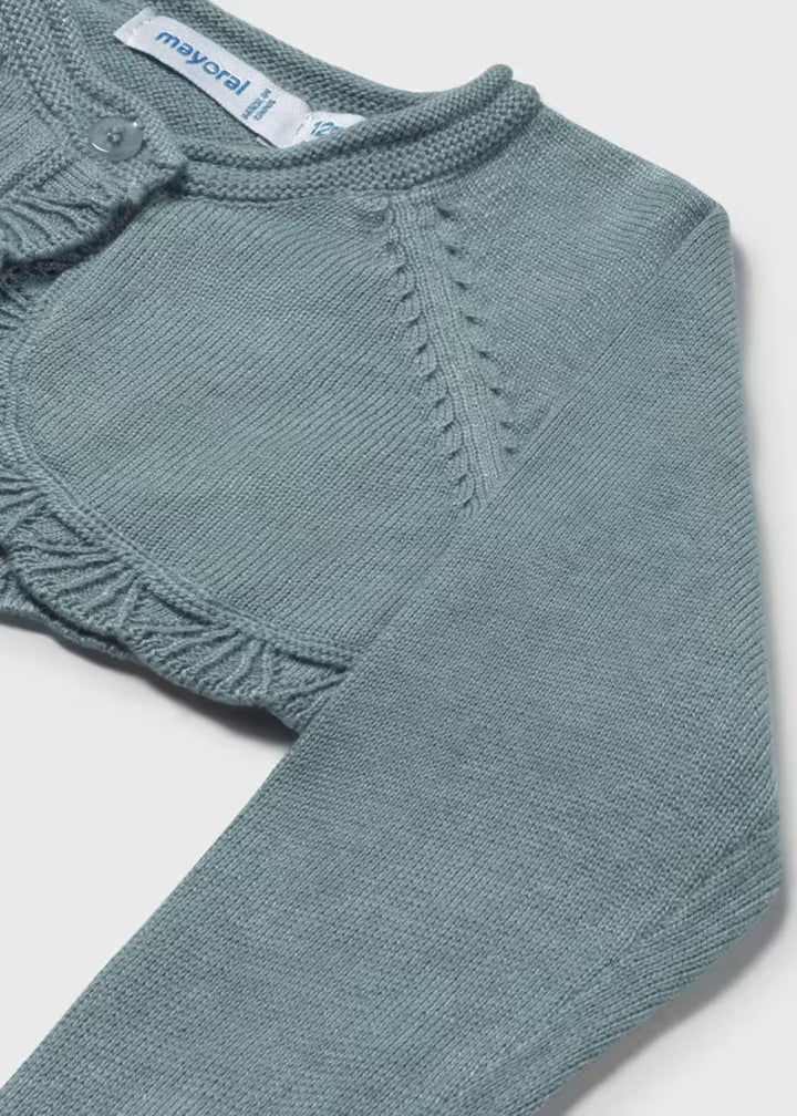 cardigan knitted cropped designed trims - blue-072