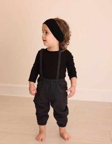 one piece denim corduory overall with contrast stitching - black denim/red