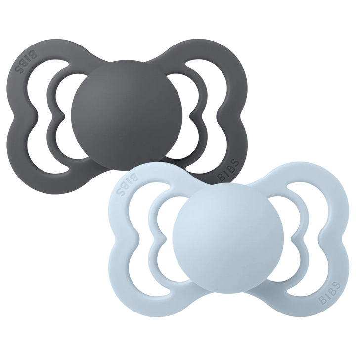 pacifier 2 pk supreme silicone  - iron/baby blue