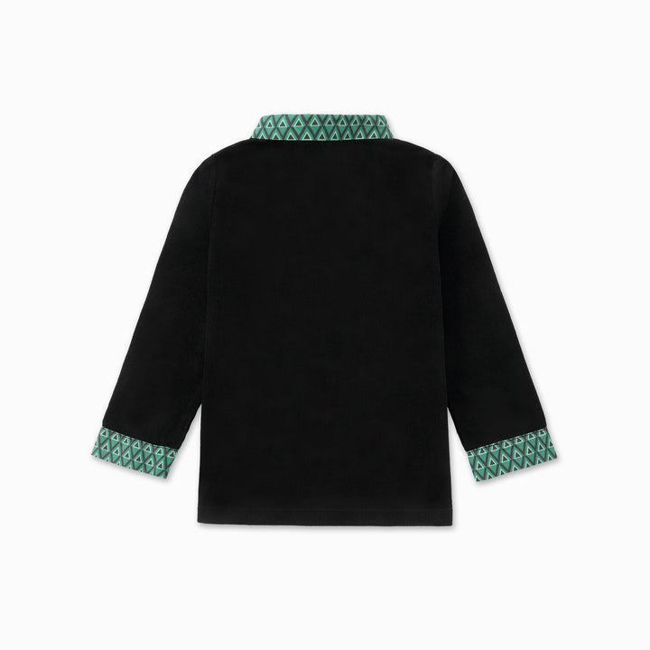 shirt l/s soft corduroy geometric trim - black