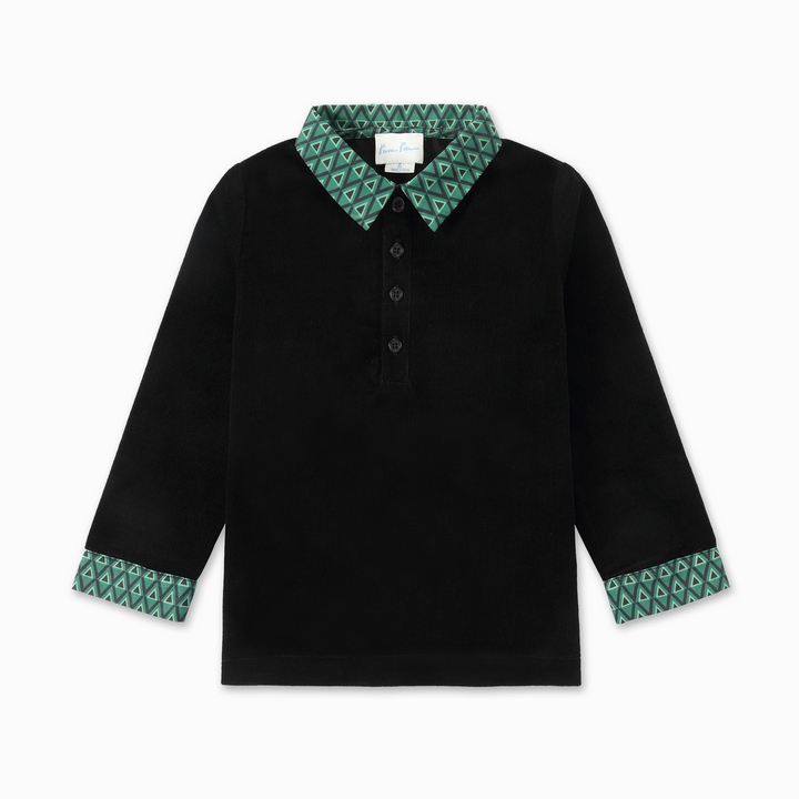 shirt l/s soft corduroy geometric trim - black