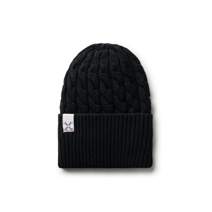 beanie cable knit cuffed  - black