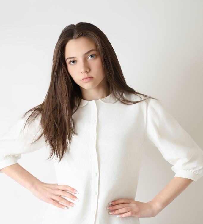 shirt l/s linen peter pan - white