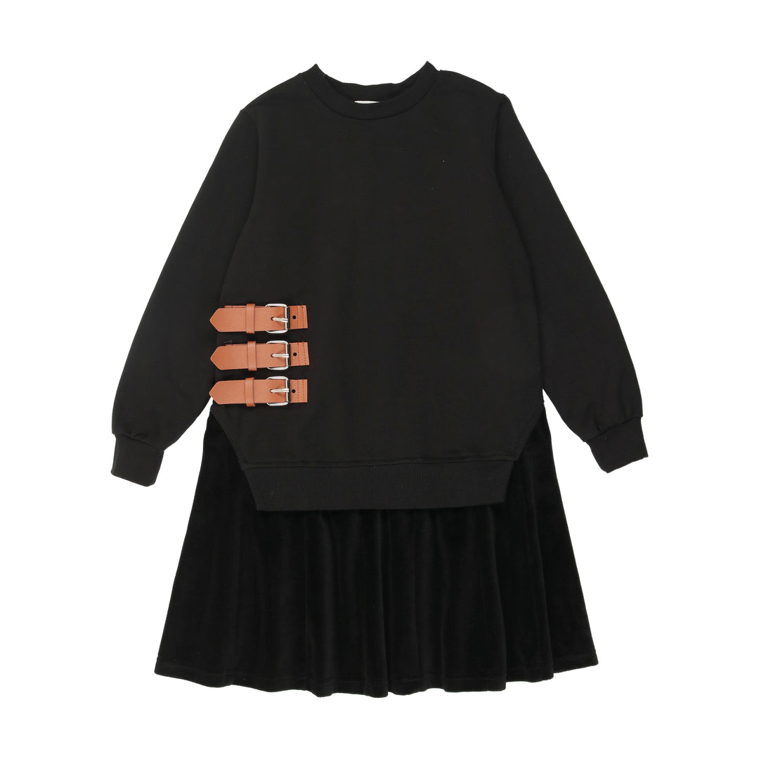 dress buckle sweatshirt velour bottom - black