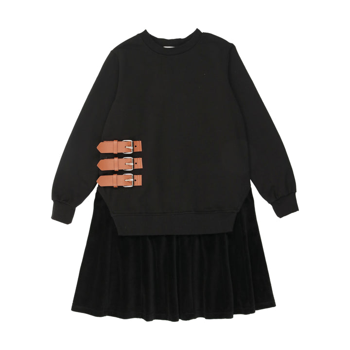 dress buckle sweatshirt velour bottom - black