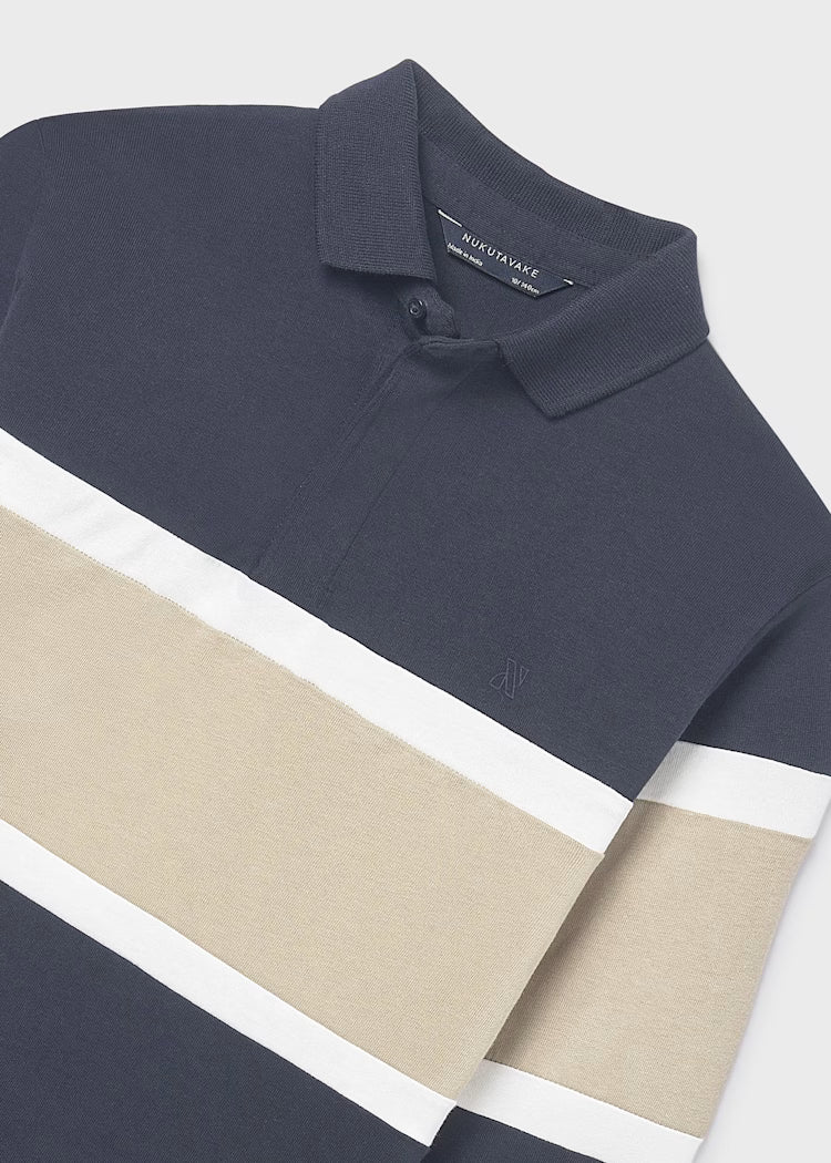 polo l/s color block with pocket - navy-027