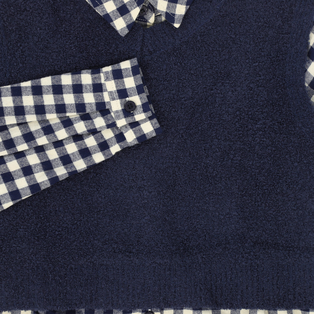 dress shirt style gingham with knit vest - navy