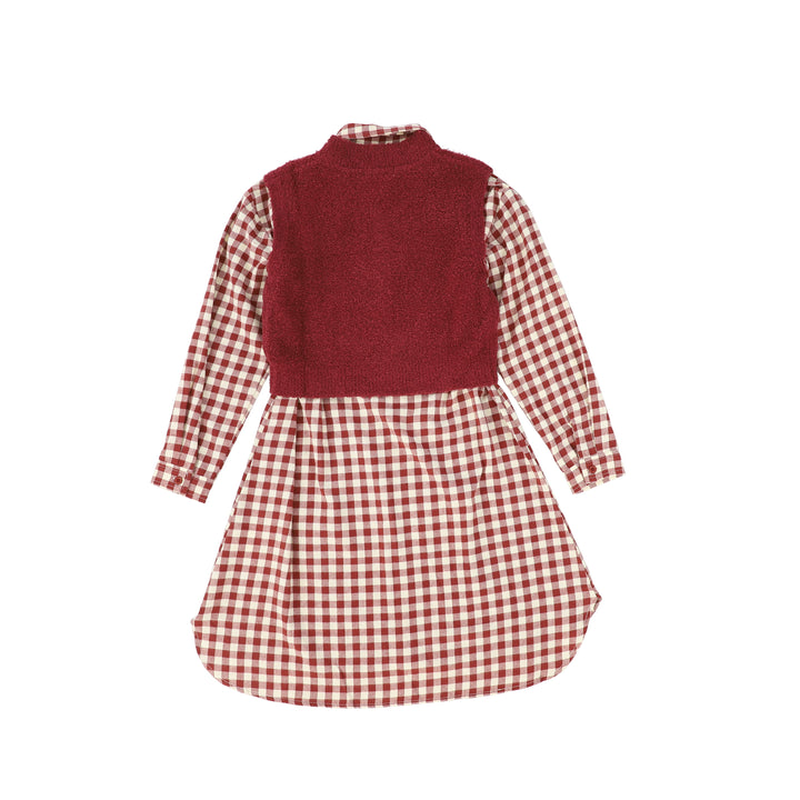 dress shirt style gingham with knit vest - red