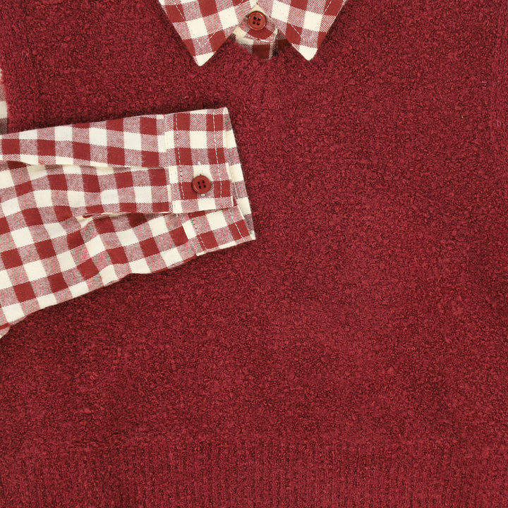 dress shirt style gingham with knit vest - red