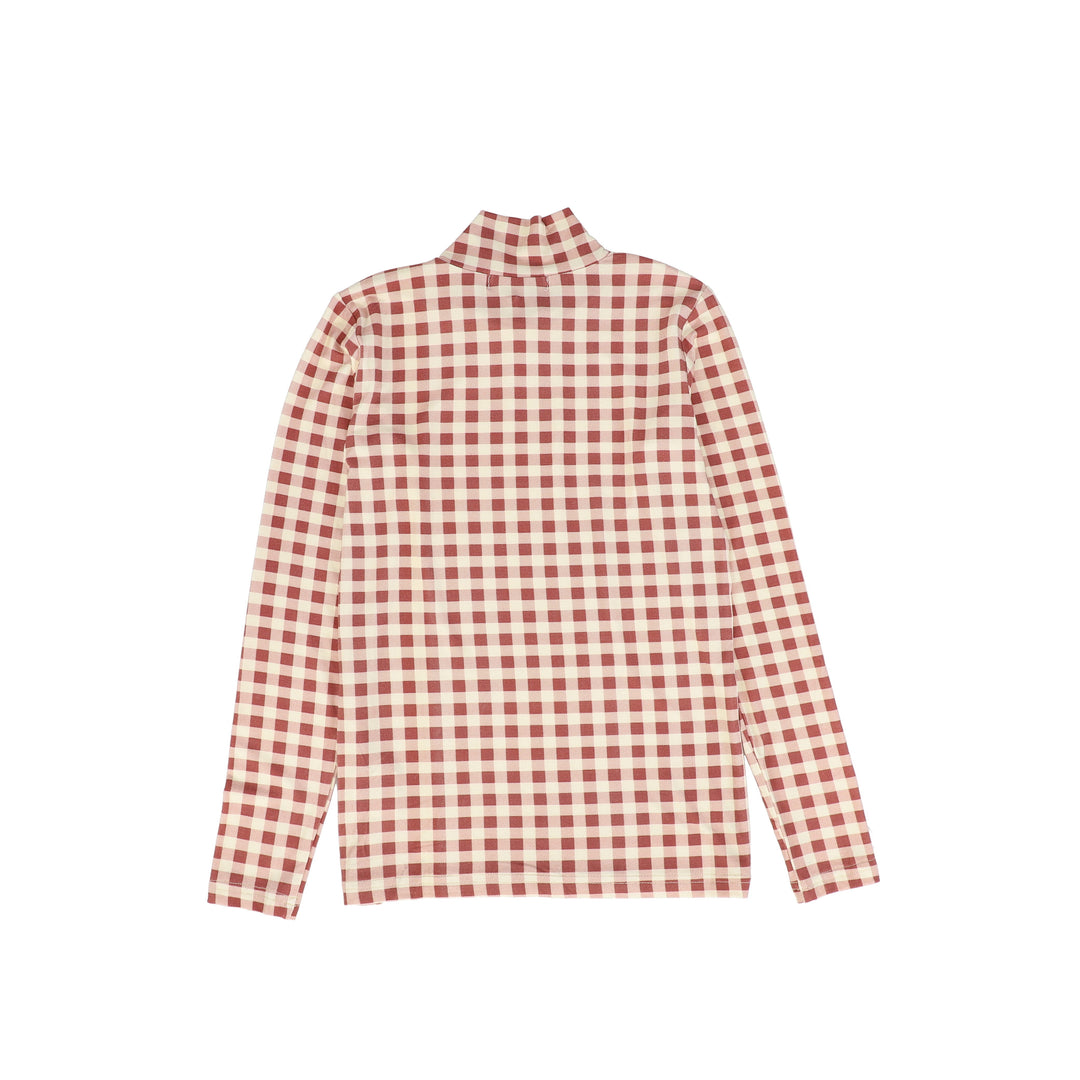 top l/s turtleneck gingham - red