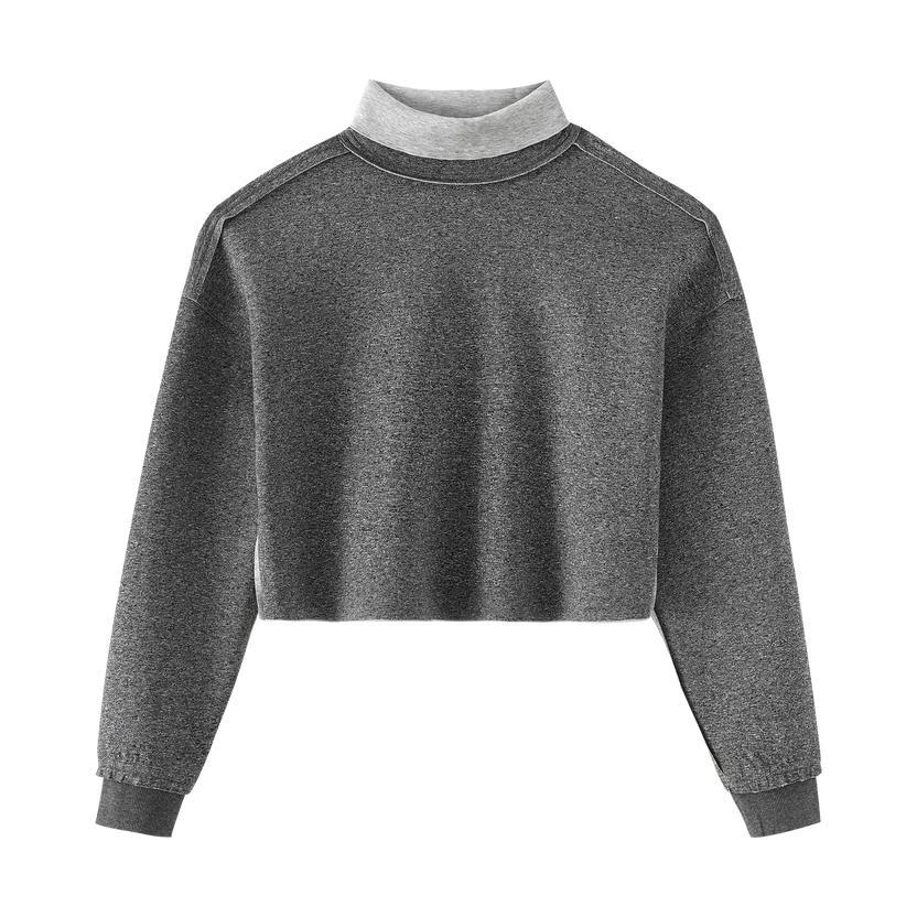 top l/s drop shoulder turtleneck sweatshirt - grey