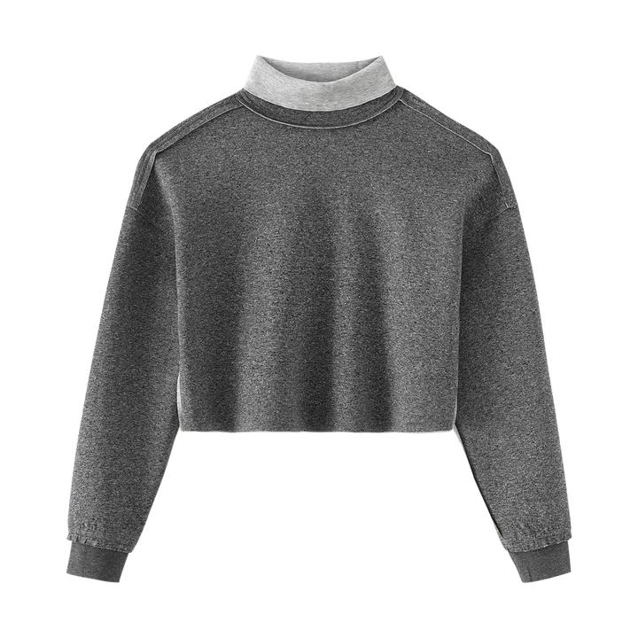 top l/s drop shoulder turtleneck sweatshirt - grey