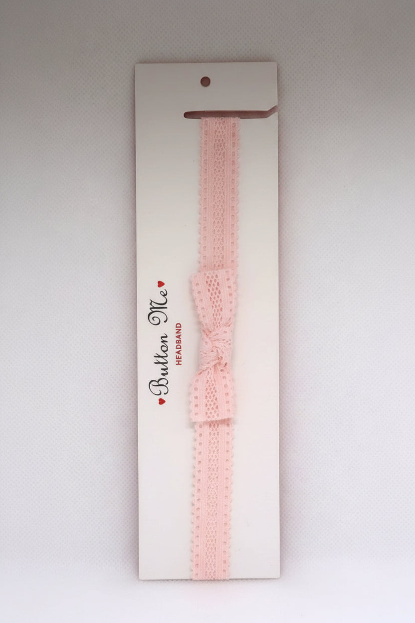 baby band scalloped lace bow - baby pink