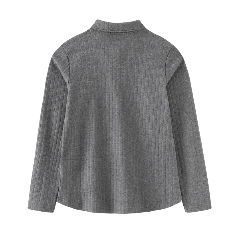 tee l/s ribbed button collar - grey
