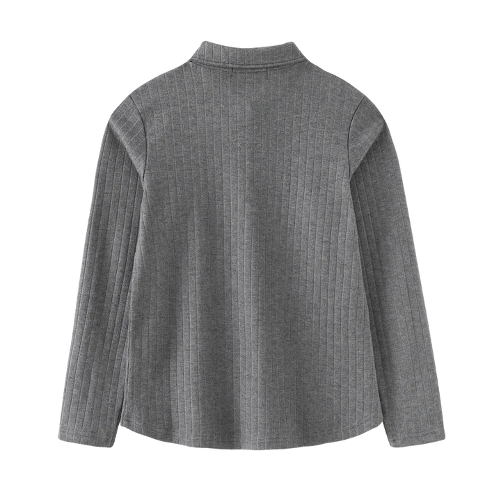 tee l/s ribbed button collar - grey
