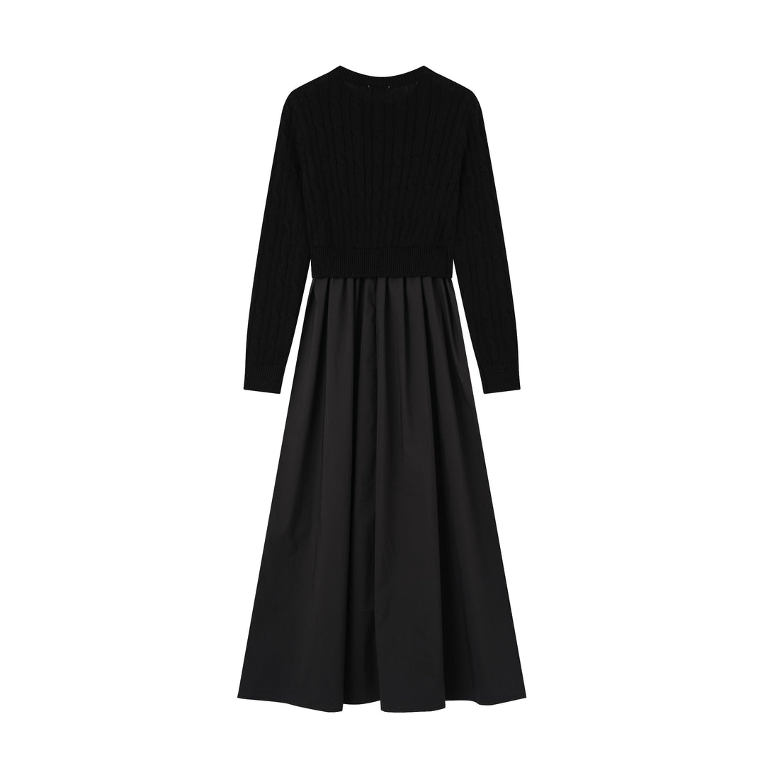 maxi dress cable knit sweater cotton flowy - black