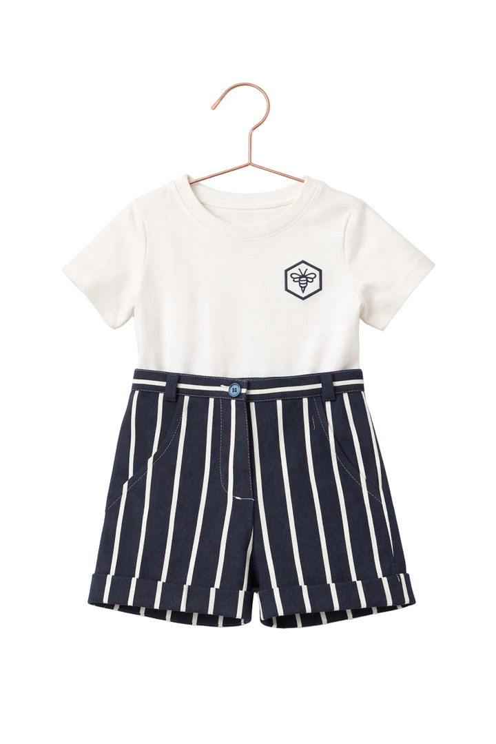 set outfit bee tee and stripe canvas shorts - white/navy
