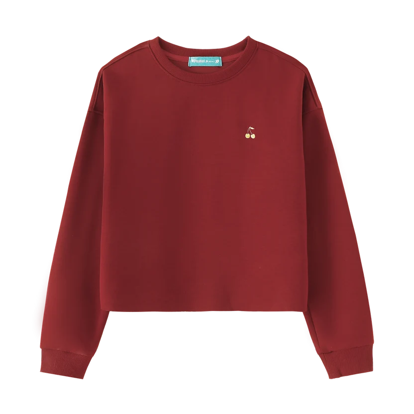 top l/s cherry embroidered - burgundy