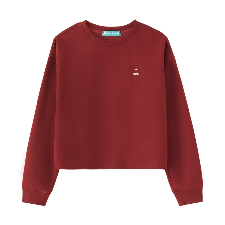 top l/s cherry embroidered - burgundy