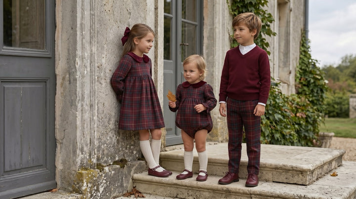 dress plaid high waisted with velour collar - burgundy
