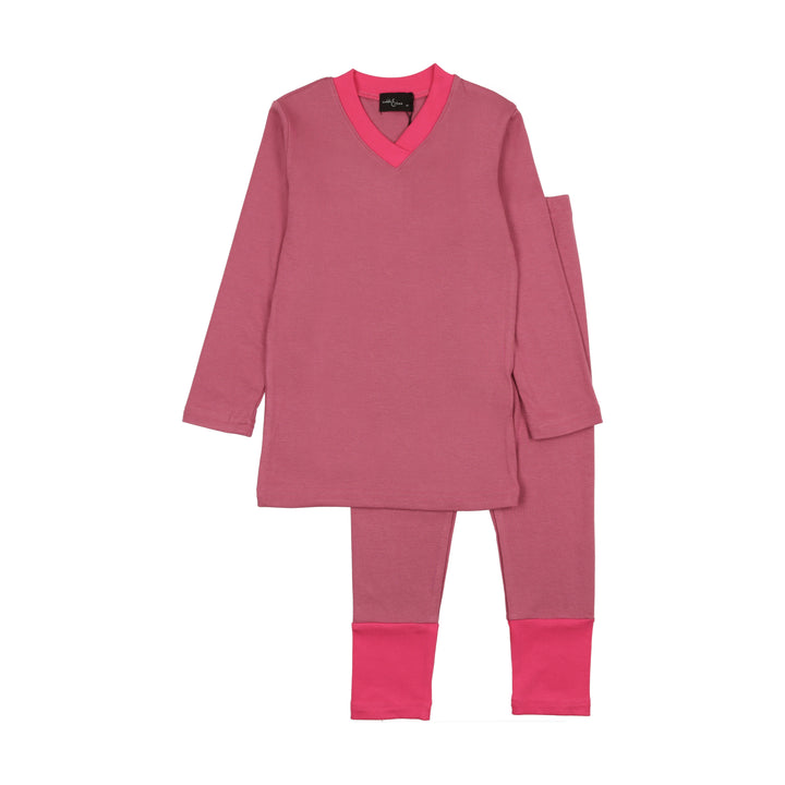 pajamas v neck colorblock - hot pink